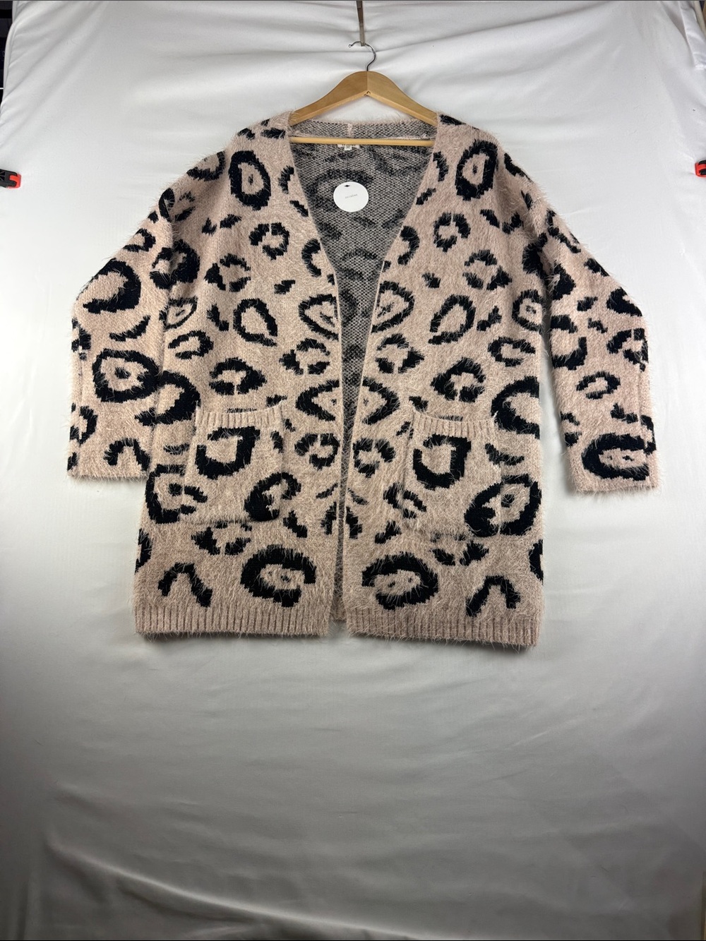 En Crème Cheetah Leopard Cardigan Brown Black Oversized Sweater S/M NWT